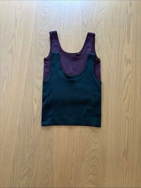 Two Athleta Girl Ripped, Cropped, Tank Tops in Dark Green and Dark Purple